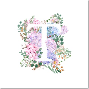 Cbotanical monogram alphabet T hydrangea flowers Posters and Art